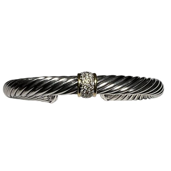 David Yurman 925 Sterling Silver 750 (18K) Yellow Gold Twist Cable Cuff Bracelet - Picture 7 of 15
